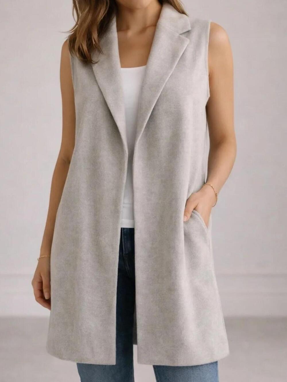Joie Light Gray Sleeveless Long Open Front Polyester Blend Vest - XS EUC